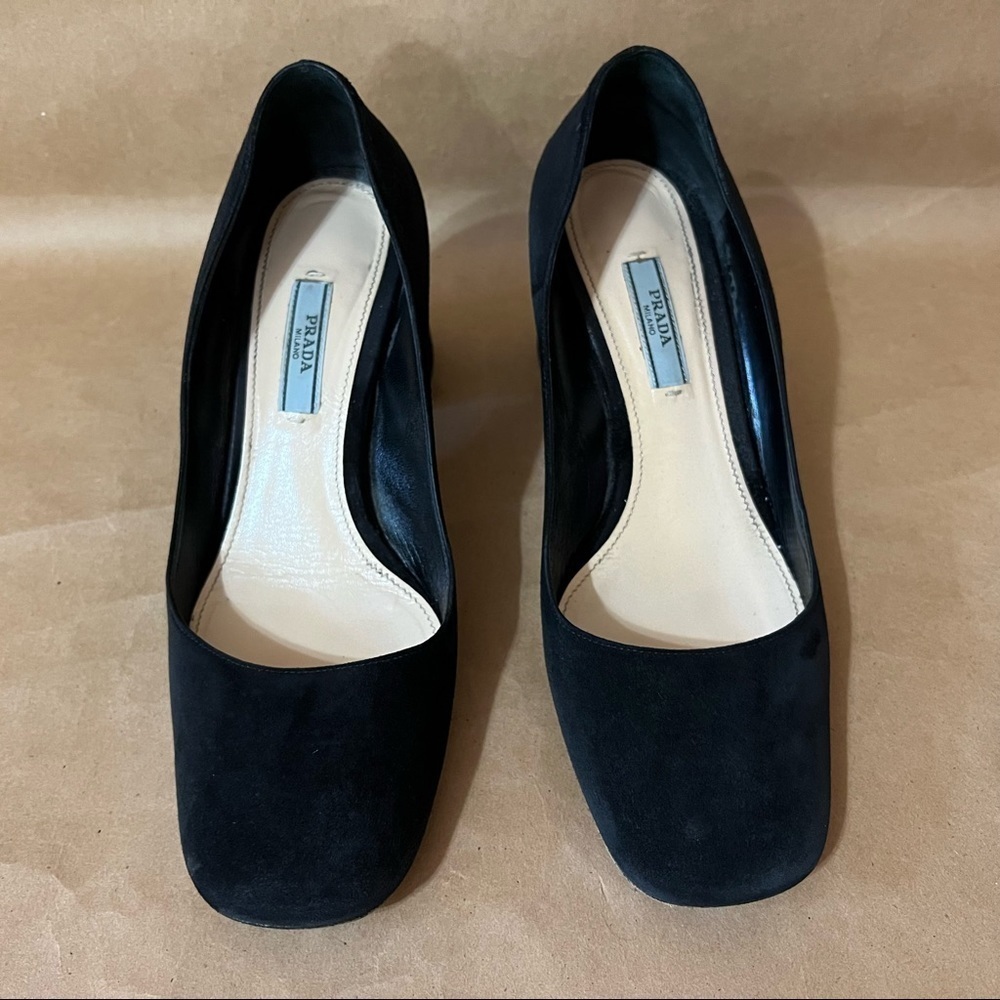 Prada | Suede 65mm Round Block Heel Pumps Square Toe Classic Size 7.5 (EU 37.5) - Picture 4 of 15